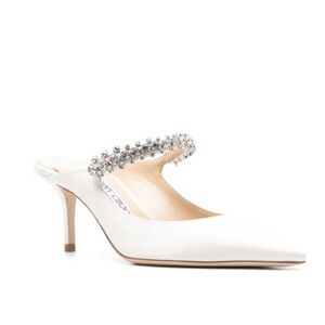 Jimmy Choo Bing Crystal Satin White Bridal Wedding Heeled Pointed Toe Mules NEW